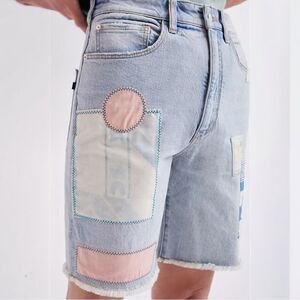 Anthropologie Pilcro High Rise Patchwork Bermuda Shorts Size 28 Light Wash Jorts